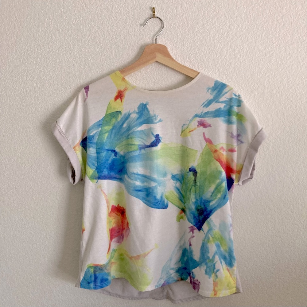 Graniph Tie Dye Graphic T-Shirt (Lady F Size - White, Blue & Green)